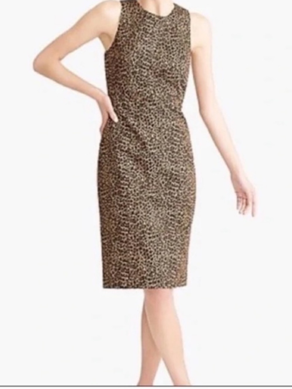 J. Crew Factory Sleeveless Leopard Print Midi Sheath Dress Round Neckline AL229